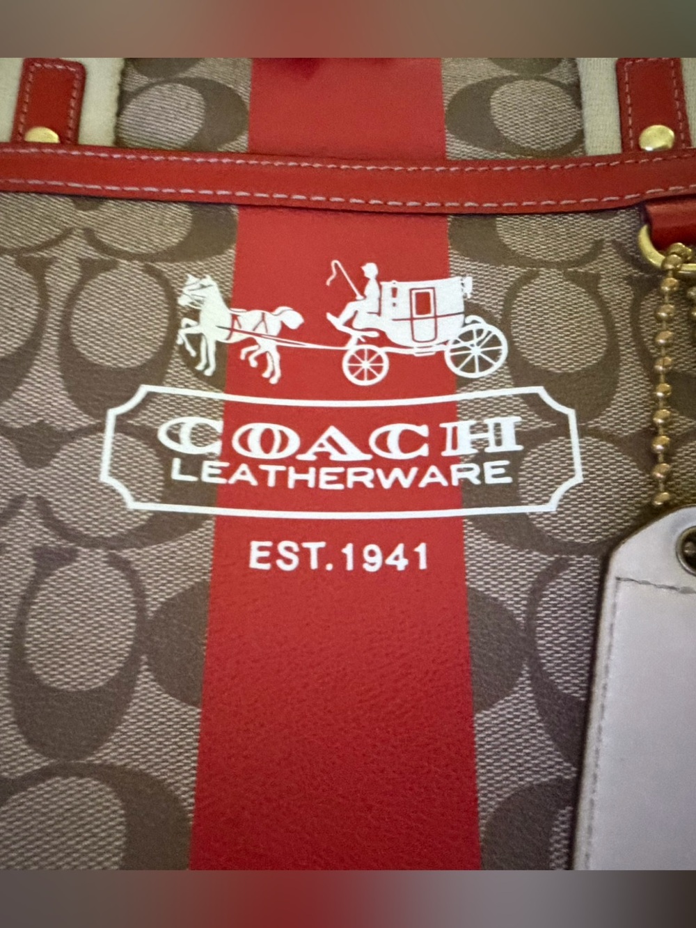Coach Heritage Stripe Signature Tote- brown C canvas great condition ❤️ - Picture 11 of 16